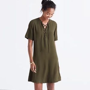 Madewell Novella Olive Green Lace Up Top Tshirt Dress